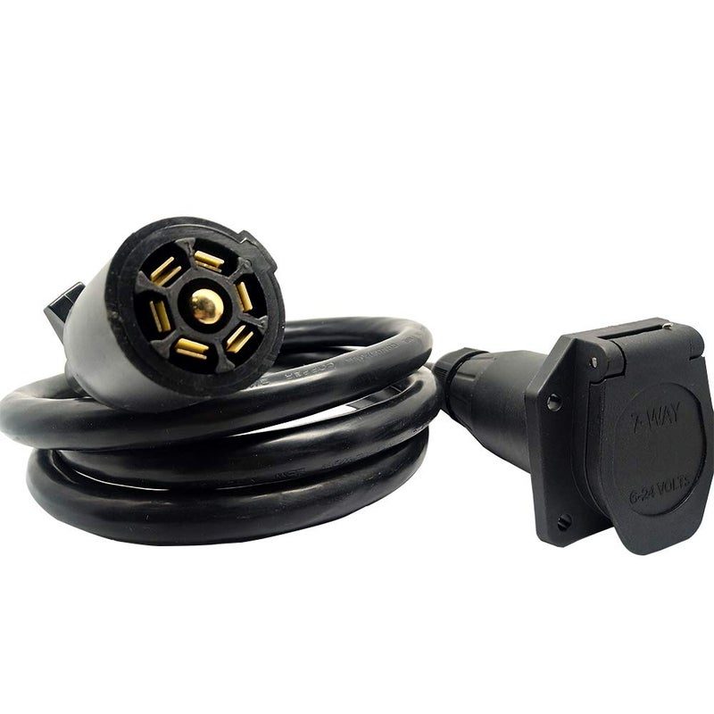 NEW SUNÂ® Heavy Duty 7 Pin Trailer Connector 7-Way Trailer Plug Socket Extension Cable 7 Way Plug Inline Trailer Cord -6 FT, Waterproof - Image 1